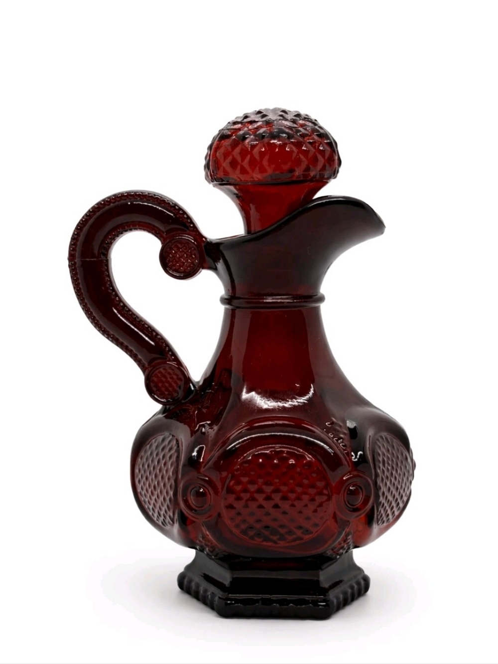 Avon Cape Cod Ruby Red Glass Decanter with Textured Stopper